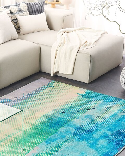 Koberec viacfarebný modrá zelená polyester 160 x 230 cm abstraktný akvarelový vzor moderný štýl obývačka spálňa