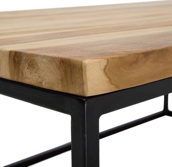 Konferenčný stolík hnedý s čiernym tíkovým drevom 60 x 100 cm drevený vrchný kovový rám neošetrený obdĺžnikový minimalistický moderný