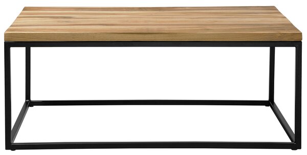 Konferenčný stolík hnedý s čiernym tíkovým drevom 60 x 100 cm drevený vrchný kovový rám neošetrený obdĺžnikový minimalistický moderný