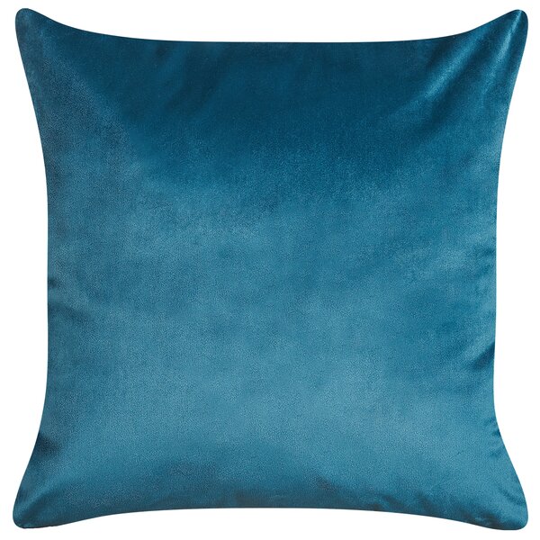 Sada 2 dekoratívnych vankúšov modrá zamat 45 x 45 cm zlatá potlač listov monstery elegantný glamour štýl doplnky