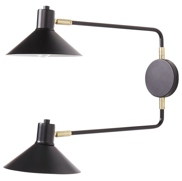 Nástenná lampa čierna kovová oceľová s 2 tienidlami nastaviteľné ramená moderná industriálna obývacia izba spálňa
