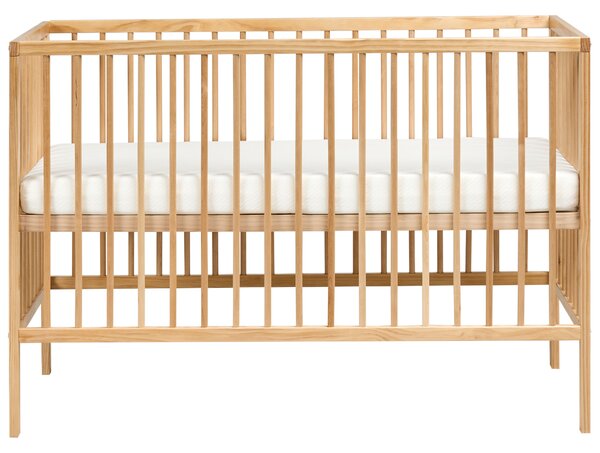 Detská postieľka svetlohnedá borovicové drevo 60 x 120 cm nastaviteľná výška štandardná veľkosť minimalistický štýl detská izba