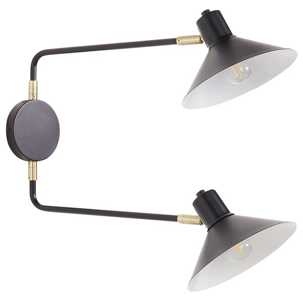 Nástenná lampa čierna kovová oceľová s 2 tienidlami nastaviteľné ramená moderná industriálna obývacia izba spálňa