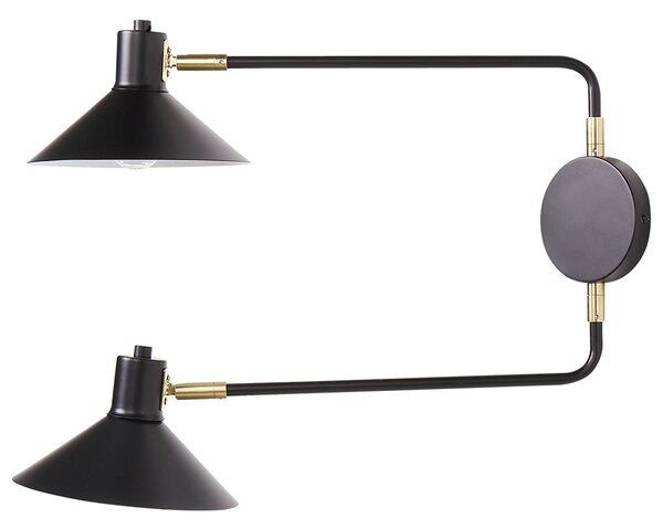 Nástenná lampa čierna kovová oceľová s 2 tienidlami nastaviteľné ramená moderná industriálna obývacia izba spálňa