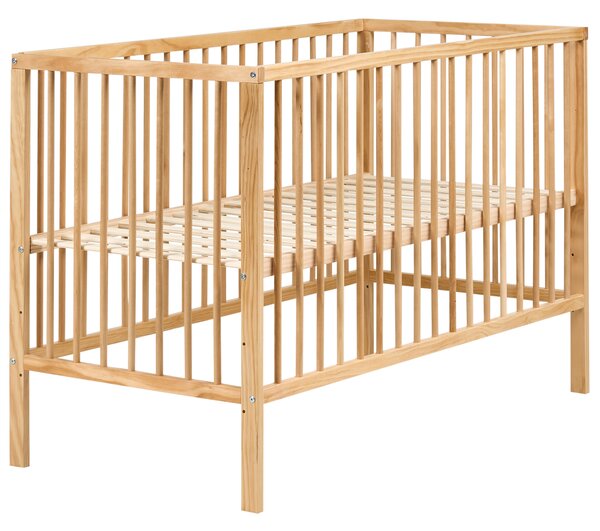 Detská postieľka svetlohnedá borovicové drevo 60 x 120 cm nastaviteľná výška štandardná veľkosť minimalistický štýl detská izba