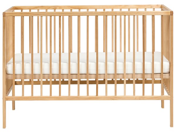 Detská postieľka svetlohnedá borovicové drevo 60 x 120 cm nastaviteľná výška štandardná veľkosť minimalistický štýl detská izba