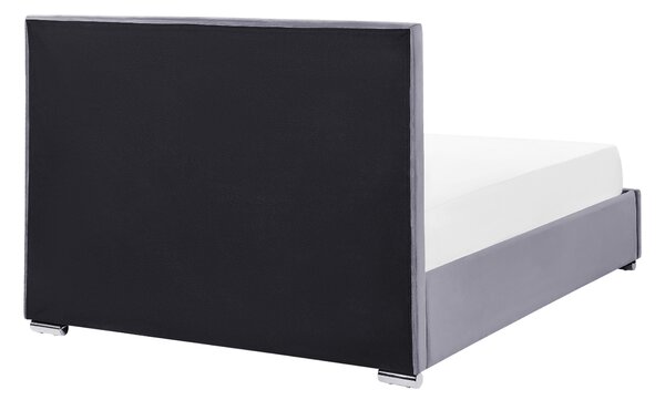 Posteľ s úložným priestorom tmavosivá zamatové čalúnenie 140 x 200 cm čalúnené čelo lamelový rošt moderný štýl spálňa