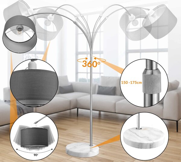Oblúková stojanová lampa s mramorovou základňou