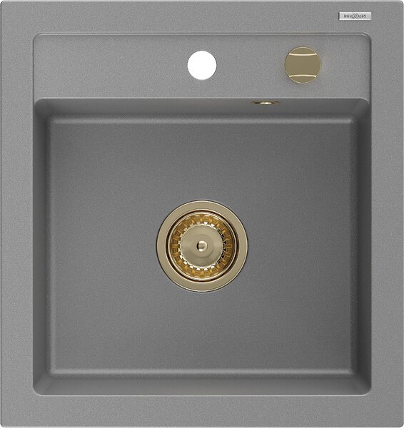 Mexen Vito, granitový drez 520x490x210 mm, 1-komorový, šedá so zlatým sifónom, 6503521000-71-G