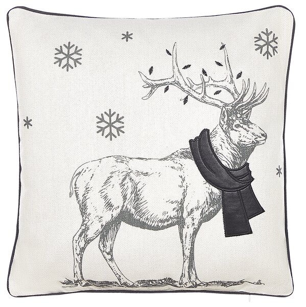 Sada 2 dekoratívnych vankúšov biela čierna polyester 45 x 45 cm vianočný zvierací vzor motív soba štvorcový tvar moderný štýl doplnky