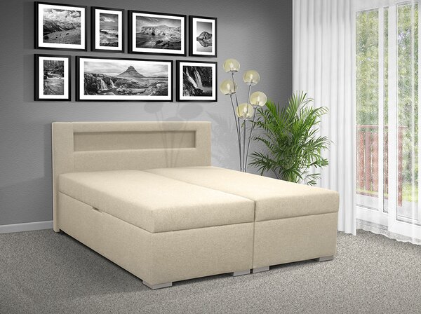 Čalúnená posteľ s úložným priestorom Bolero 160 Farebné provedení: Savana krém 01, Typ čela: C - LED osvětlení