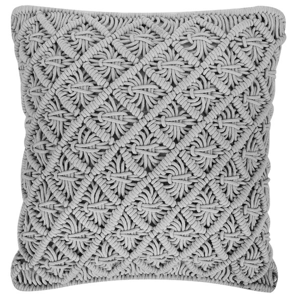 Dekoratívny vankúš sivá bavlna 45 x 40 cm obdĺžnikový tvar jednofarebný bez vzoru pletený makramé boho retro štýl obývačka spálňa