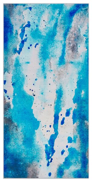 Koberec modrý a sivý 80 x 150 cm s abstraktným akvarelovým vzorom moderný dizajn