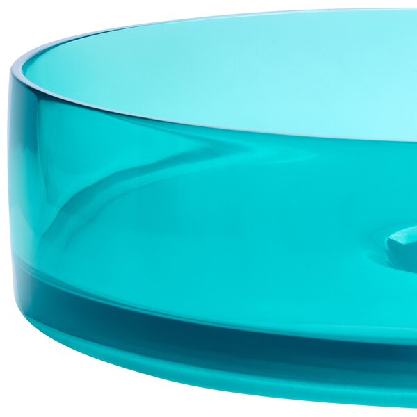 Umývadlo na dosku tyrkysové priehľadné z materiálu solid surface 36 cm okrúhle do kúpeľne