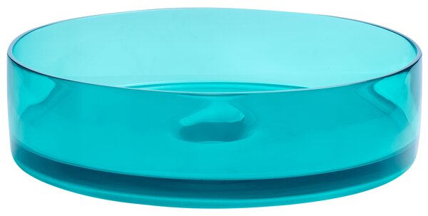 Umývadlo na dosku tyrkysové priehľadné z materiálu solid surface 36 cm okrúhle do kúpeľne