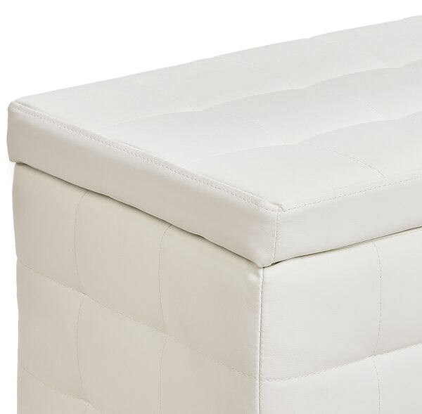Taburetka biela umelá koža 72 x 42 x 40 cm s úložným priestorom prešívaná obdĺžnikový tvar obývačka spálňa