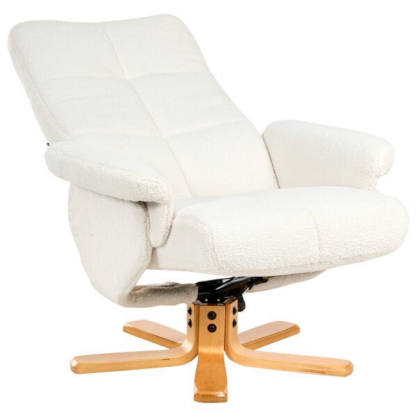 Polohovacie kreslo krémová biela buklé čalúnenie s podnožkou otočné kovový rám manuálne nastaviteľné retro štýl obývacia izba