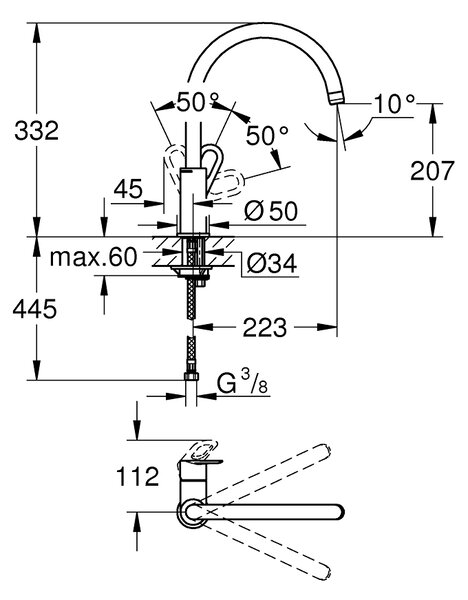 GROHE BauLoop - Páková drezová batéria, chróm 31368000