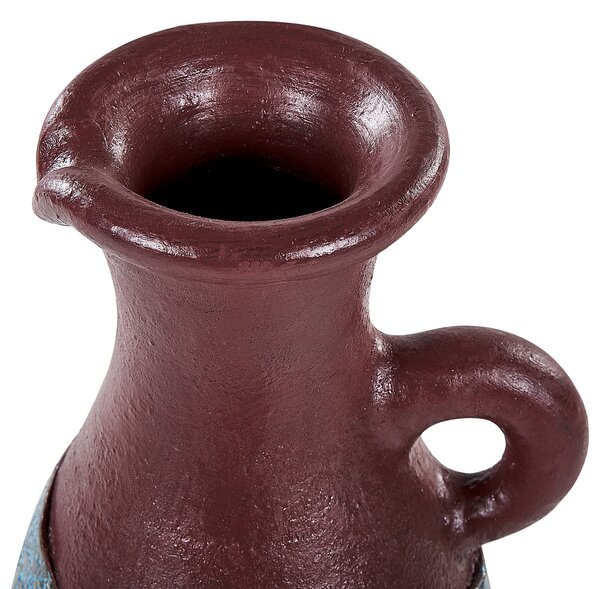 Dekoratívna váza modrá a hnedá terakota 40 cm ručne maľovaná retro vintage dizajn