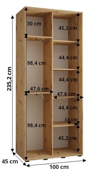 Šatníková skriňa ASIRI 12 - 100/45 cm, čierna / strieborná