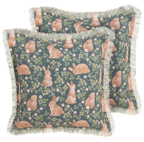 Sada 2 dekoratívnych vankúšov zelená bavlna polyester 45 x 45 cm zvieracia potlač štvorcové veľkonočné dekorácie