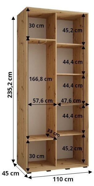 Šatníková skriňa ASIRI 4 - 110/45 cm, čierna / čierna