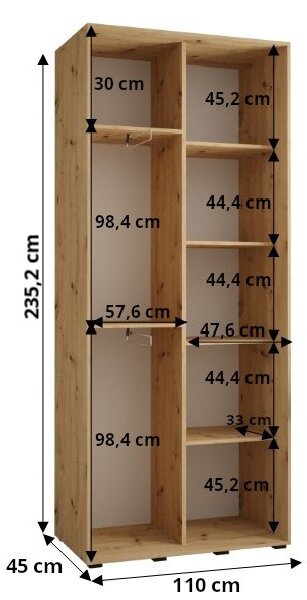 Šatníková skriňa ASIRI 4 - 110/45 cm, čierna / čierna