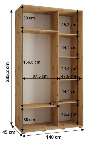 Šatníková skriňa ASIRI 12 - 140/45 cm, dub artisan / čierna
