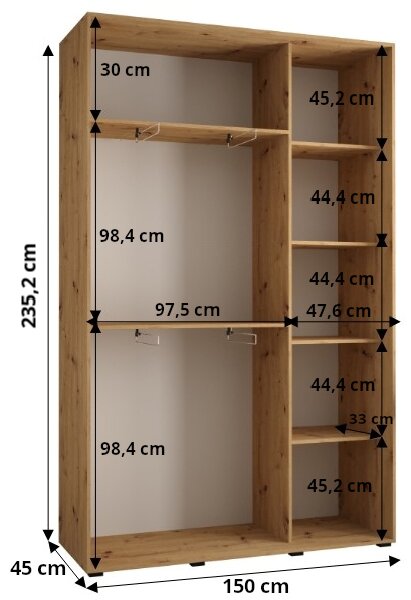 Šatníková skriňa ASIRI 1 - 150/45 cm, biela / strieborná