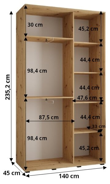 Šatníková skriňa ASIRI 12 - 140/45 cm, dub artisan / čierna