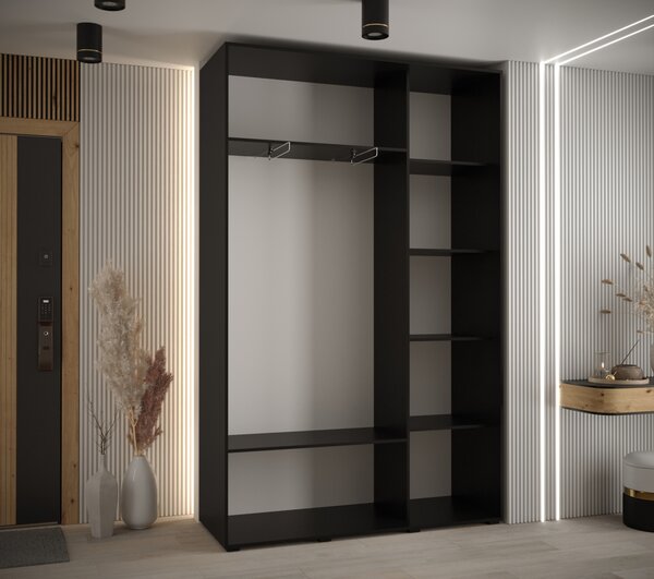 Šatníková skriňa YVONA 1 - 150/45 cm, čierna / biela / zlatá