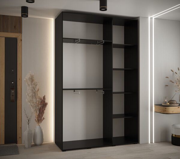Šatníková skriňa YVONA 1 - 150/45 cm, čierna / biela / zlatá
