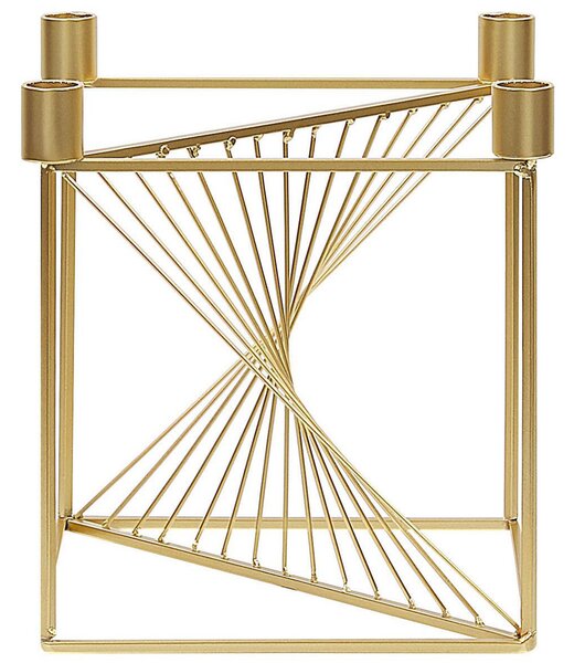 Svietnik zlatý kov 23 cm geometrický dizajn v tvare kocky na 4 sviečky moderný glamour štýl doplnky dekorácie