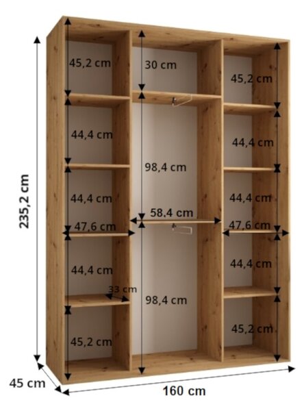 Šatníková skriňa INDIRA 13 - 160/45 cm, kašmír / čierna