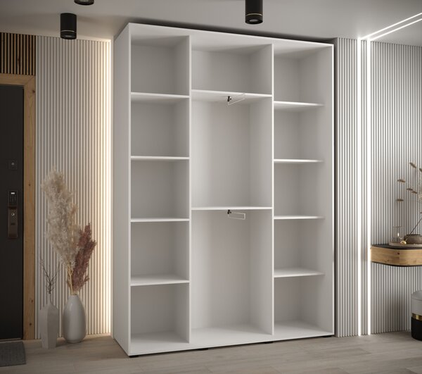 Šatníková skriňa YVONA 13 - 180/45 cm, biela / strieborná