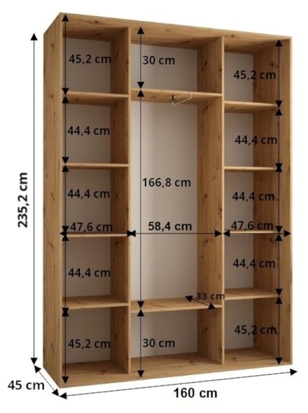 Šatníková skriňa INDIRA 13 - 160/45 cm, kašmír / čierna