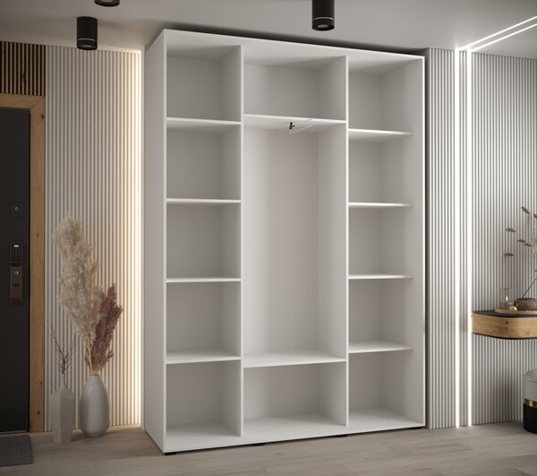 Šatníková skriňa YVONA 13 - 180/45 cm, biela / strieborná