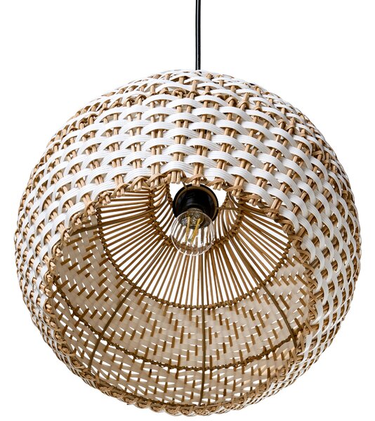 Závesná lampa biela ratanové tienidlo železný rám závesná lampa boho štýl osvetlenie
