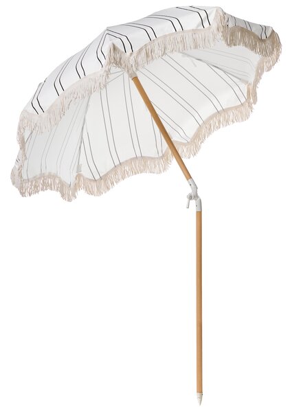 Záhradný slnečník biely s čiernym tyč z bukového dreva ⌀ 150 cm okrúhly nastaviteľný UV odolný retro štýl exteriér