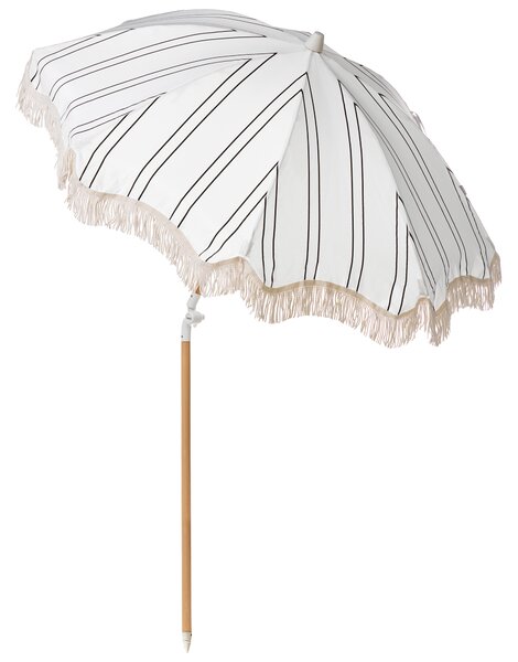 Záhradný slnečník biely s čiernym tyč z bukového dreva ⌀ 150 cm okrúhly nastaviteľný UV odolný retro štýl exteriér
