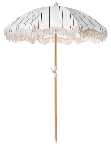 Záhradný slnečník biely s čiernym tyč z bukového dreva ⌀ 150 cm okrúhly nastaviteľný UV odolný retro štýl exteriér