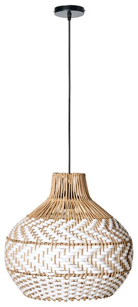 Závesná lampa biela ratanové tienidlo železný rám závesná lampa boho štýl osvetlenie