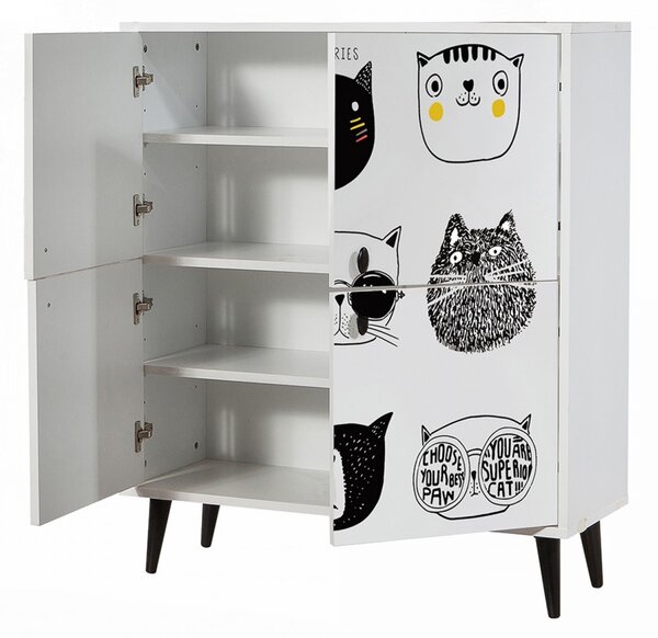Hanah Home Detská komoda Cats 95 cm biela