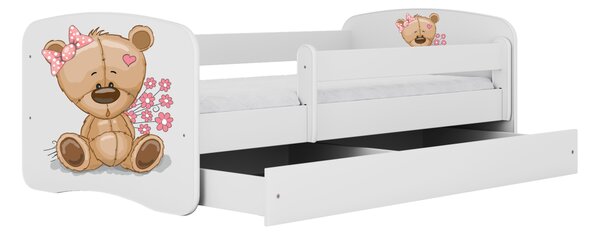 Kocot kids Detská posteľ Babydreams medveď s kvetmi biela, variant 70x140, se šuplíky, s matrací