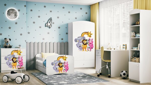 Kocot kids Detská posteľ Babydreams ZOO biela, variant 70x140, se šuplíky, s matrací