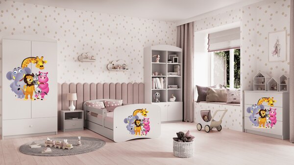 Kocot kids Detská posteľ Babydreams ZOO biela, variant 70x140, se šuplíky, s matrací