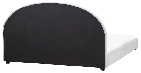 Posteľ svetlomodrá čalúnená ženilka 180 x 200 cm zaoblené čelo minimalistický retro dizajn spálňa