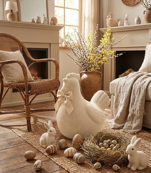 Béžová gigantická velikonoční slepice s mašlí Chicken Easter Flock XL - 38*29*42 cm - daan kromhout