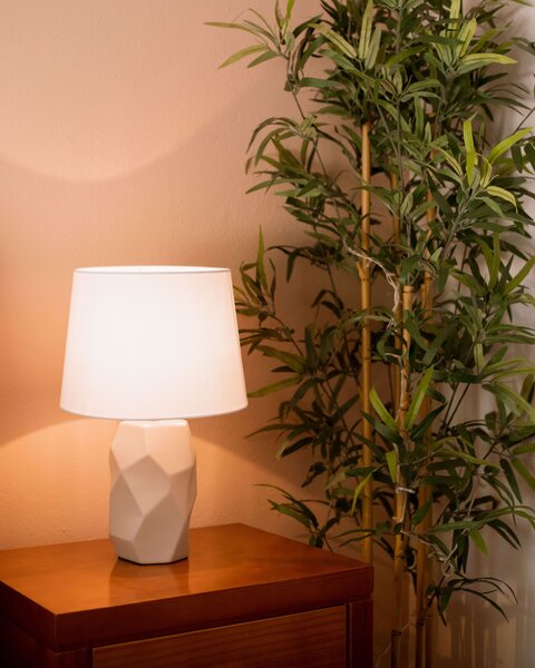 Stolná lampa ružová keramika 43 cm látkové tienidlo biely geometrický základný kábel s vypínačom Moderný minimalistický štýl