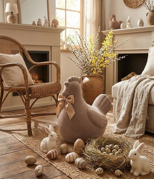 Šedá gigantická slepice s mašlí Chicken Easter Flock XL - 38*29*42 cm - daan kromhout